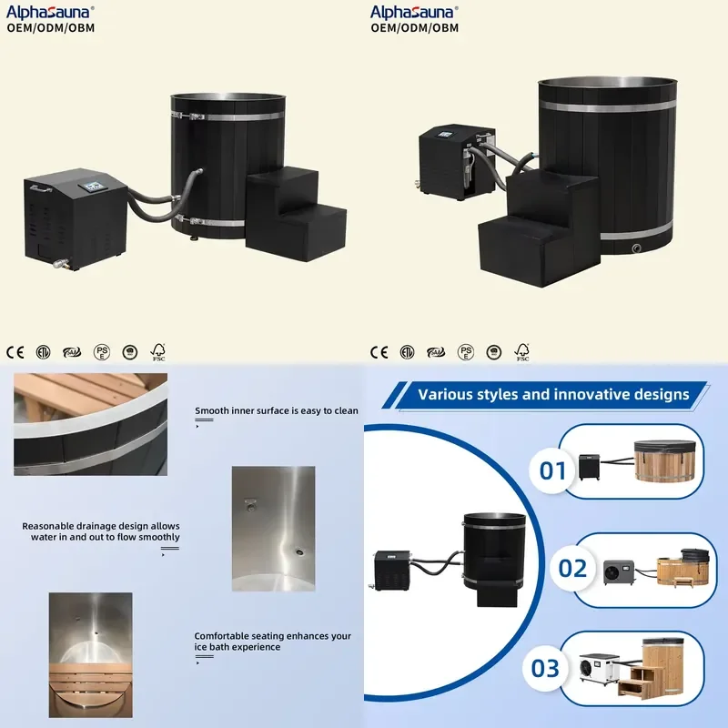 

【CHIMU HOME】 Customizable 1-Person Outdoor Traditional-Style Cold Plunge Ice Bath with WiFi-Controlled Chiller Weatherproof