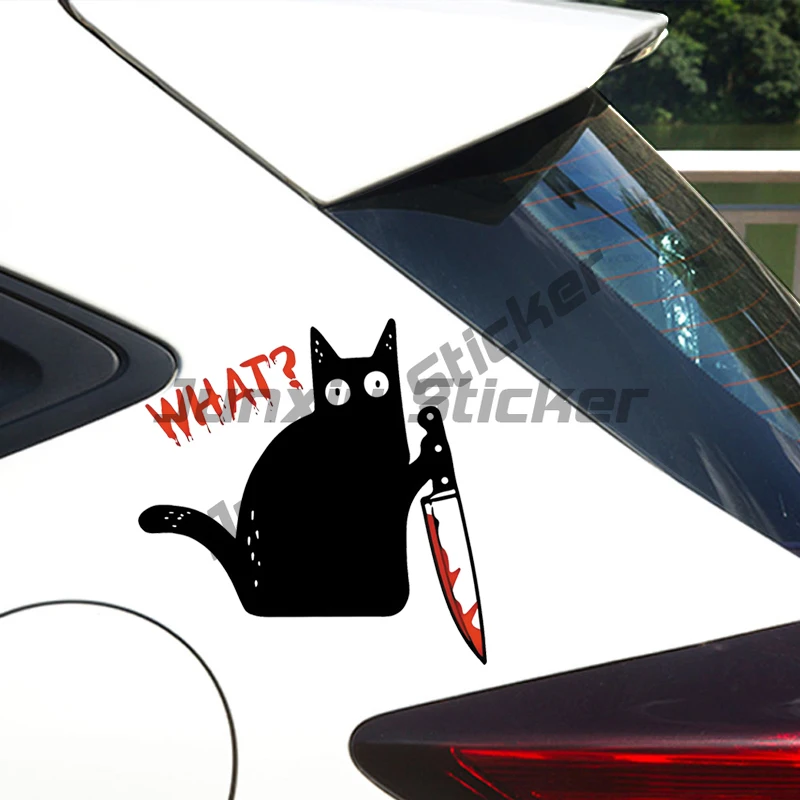 

Funny Cat Holding Knife - Black Cat What Sticker - Sticker Graphic - Auto, Wall, Laptop, Cell, Truck Sticker for Windows, Cars