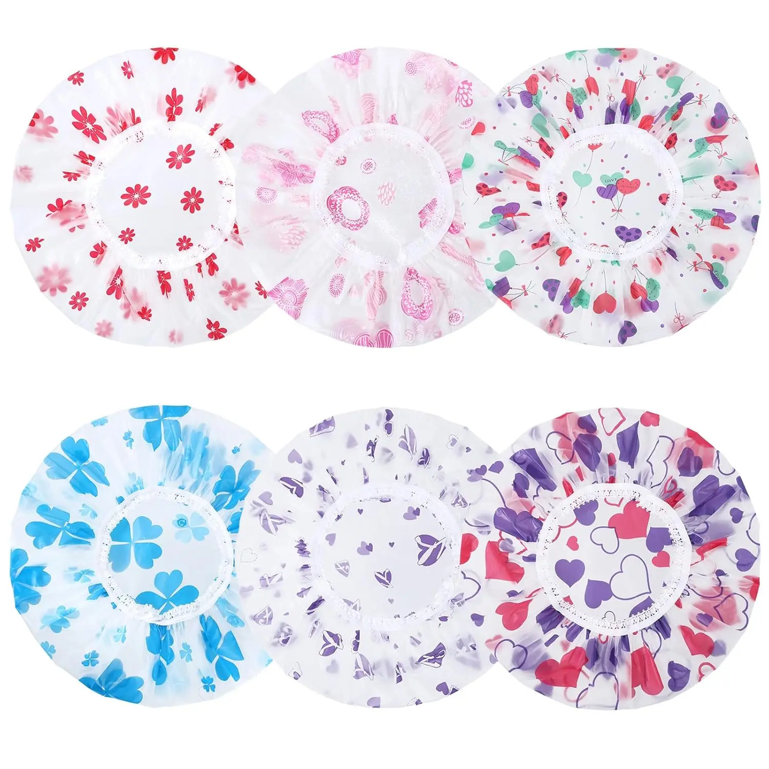 

6 Pcs Shower Cap, Reusable Waterproof Hair Cap Shower Caps Stocking Stuffers for Women Men Kids