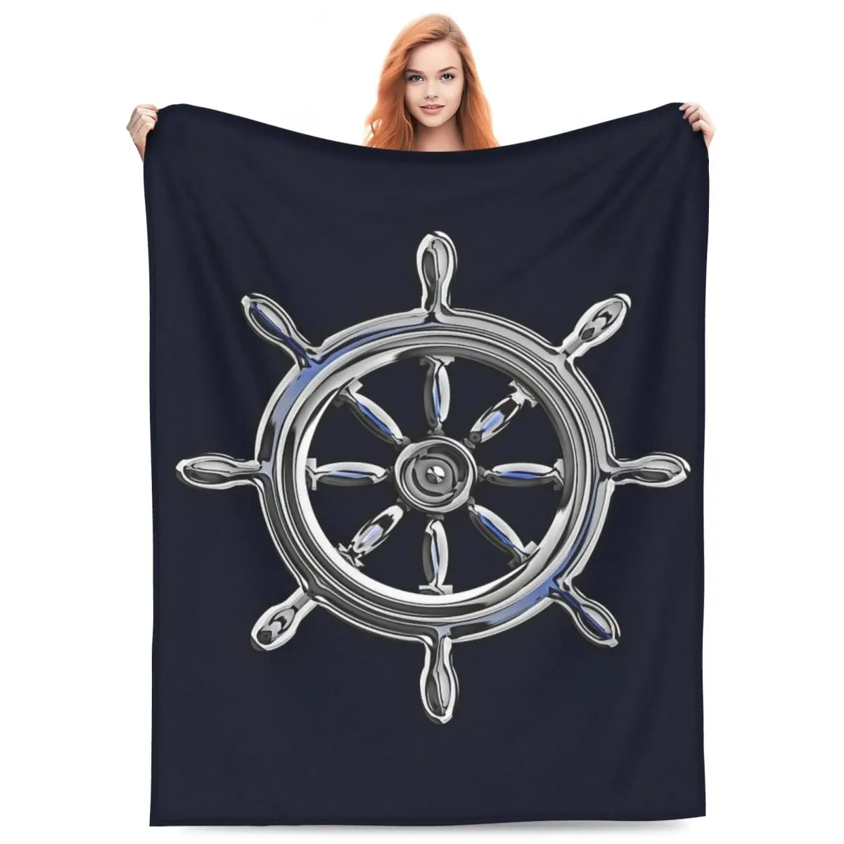 

Chrome Style Nautical Wheel Applique Blankets Fleece Sofa Throw Blankets for Couch Bedding Travel Throws Bedspread Quilt