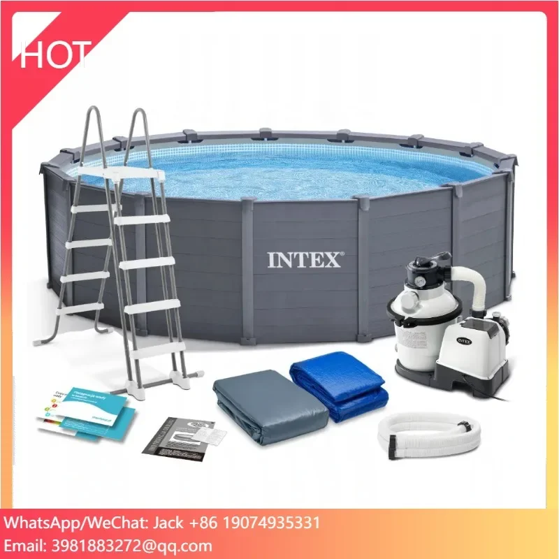 20252021 INTEX 26384 15FT8IN X 49IN GRAPHITE GRAY PANEL POOL SET