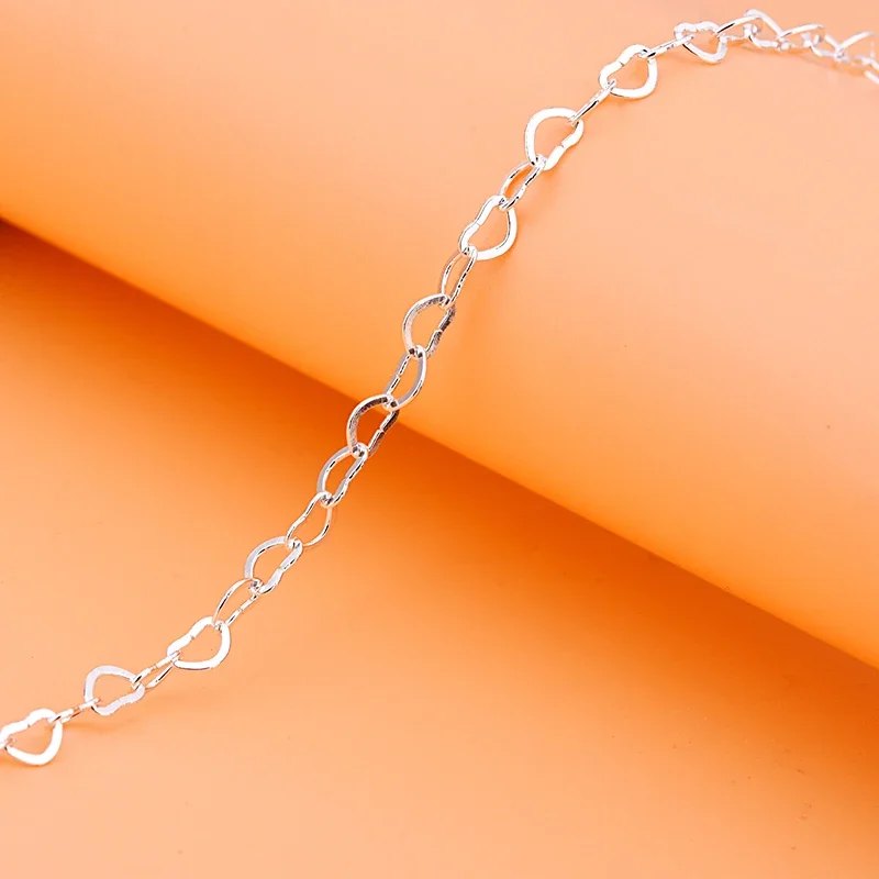 925 sterling silver heart-shaped chain love chain loose chain handmade DIY semi-finished product bracelet necklace material