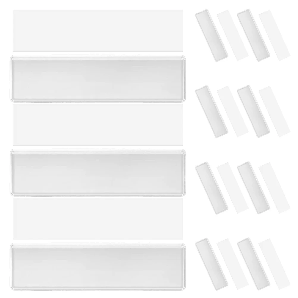 

30Set Transparent Adhesive Label Holders Wear Resistant PVC Pouches for Shelf Tags Office Desk Name Tags Document Filing System