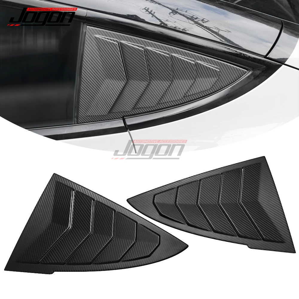 Carbon Fiber 2PCS For Tesla Model 3 2024 Exterior Car Rear Window Panel C Pillar Triangle Louver Shutter Cover Trim Accessories