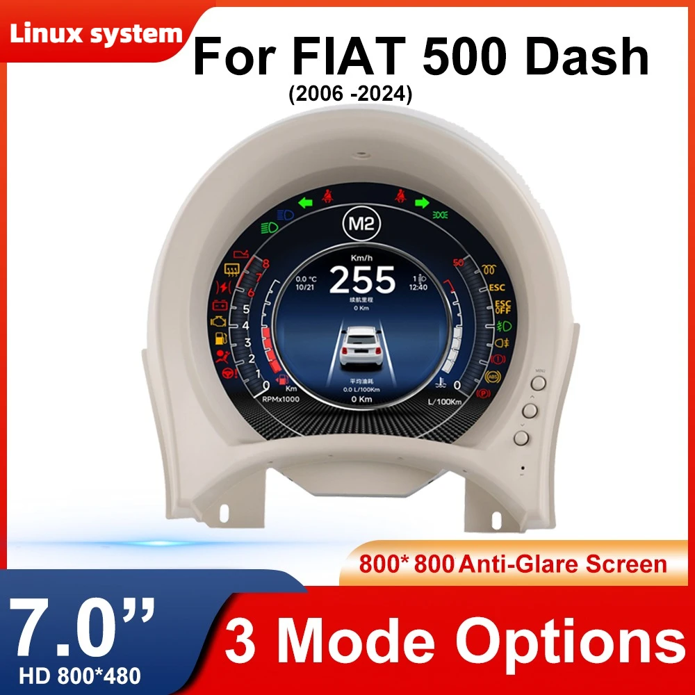 

Cluster Dashboard For FIAT 500 Pop 500 Sport 500 C 2007-2024 Series Auto speedometers screen instrument panel digital