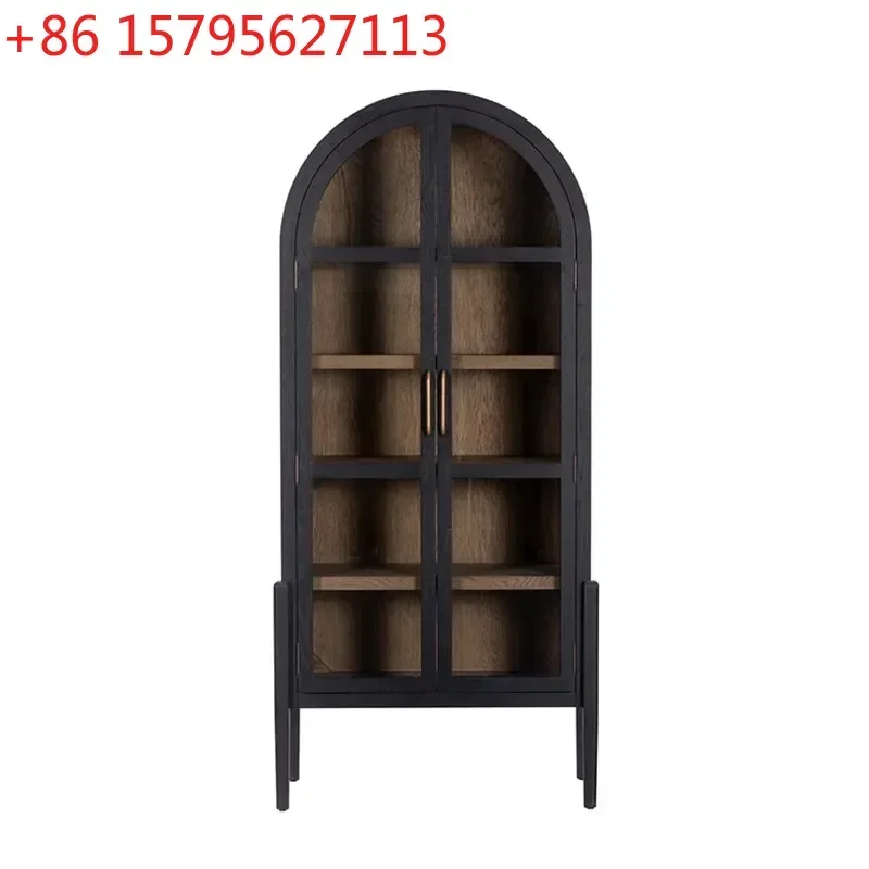

Retro Solid Wood Bookcase Simple Black Art Bookshelf Locker Shelf