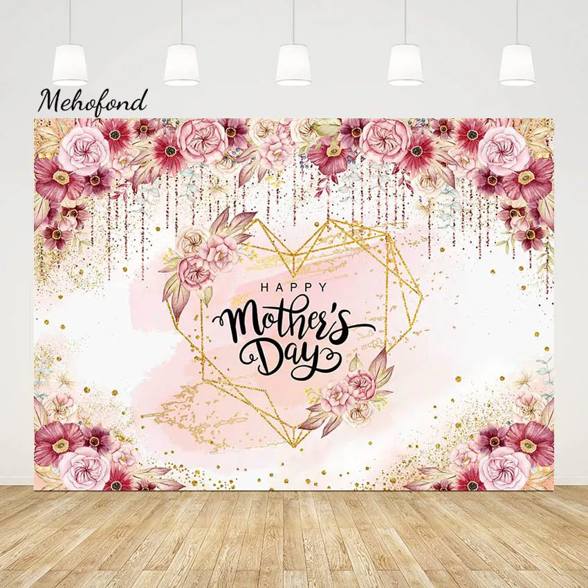 

Mehofond Backdrop for Photography Happy Mother's Day Flowers Floral Diamond Background Love Mom Party Decor Photozone Studio