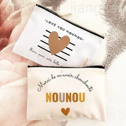 Thank You for Caring for Me As A Nanny French Print Cosmetic Bag Travel Toiletry Organizer Bags Women Makeup Bag Gift for Nounou