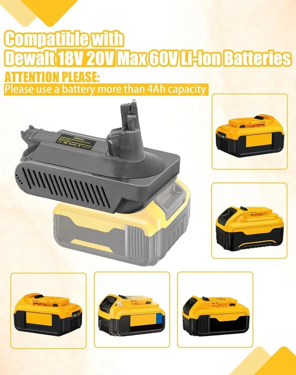 for Dyson V10 Battery Adapter for Dewalt 18V 20V Li-ion Battery Convert to Work for Dyson V10 SV12 Animal Vacuum Cleaner