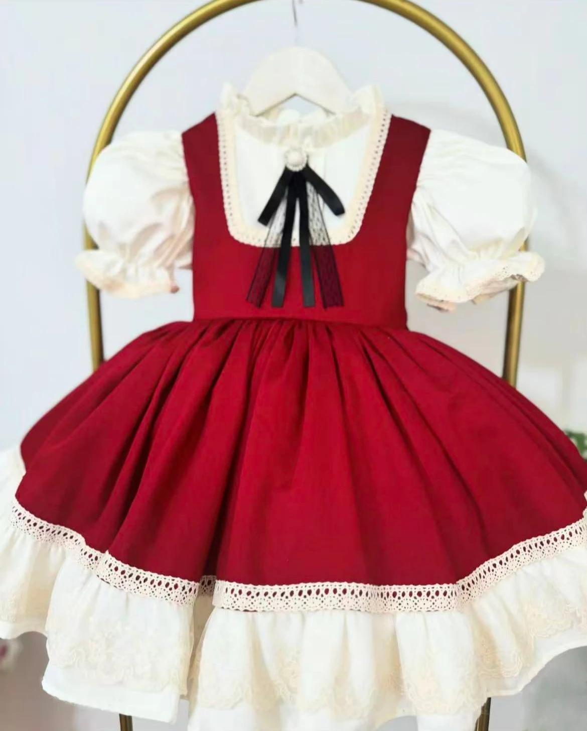 0-12Y Baby Girl Summer Red Vintage Princess Dress for Birthday Photography Holiday Eid Christmas B472