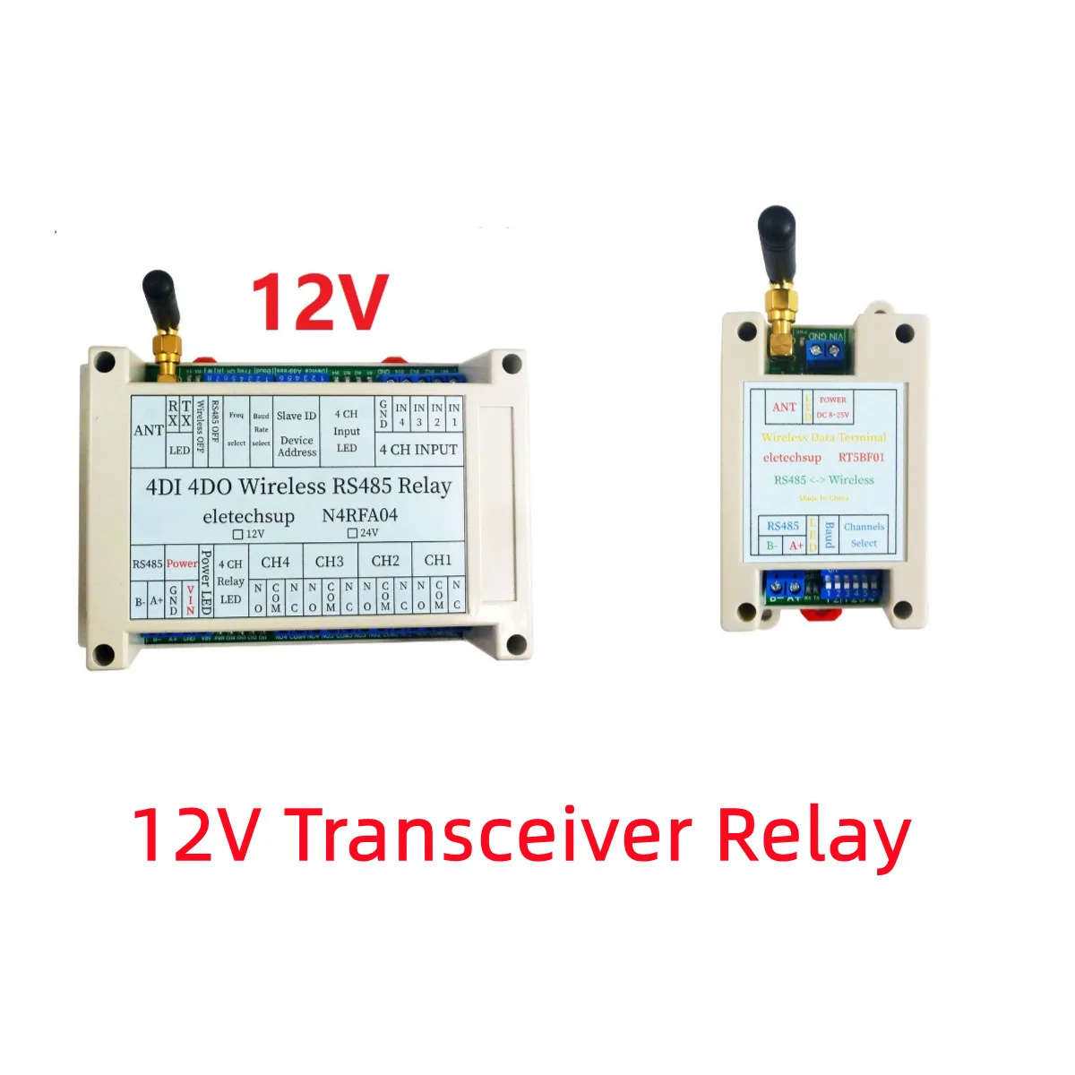 4DI-DO 433M Wireless RS485 Bus Relay Module RF Master-Slave Networking Remote IO Swicth Board for PLC Motor Industrial Equipment