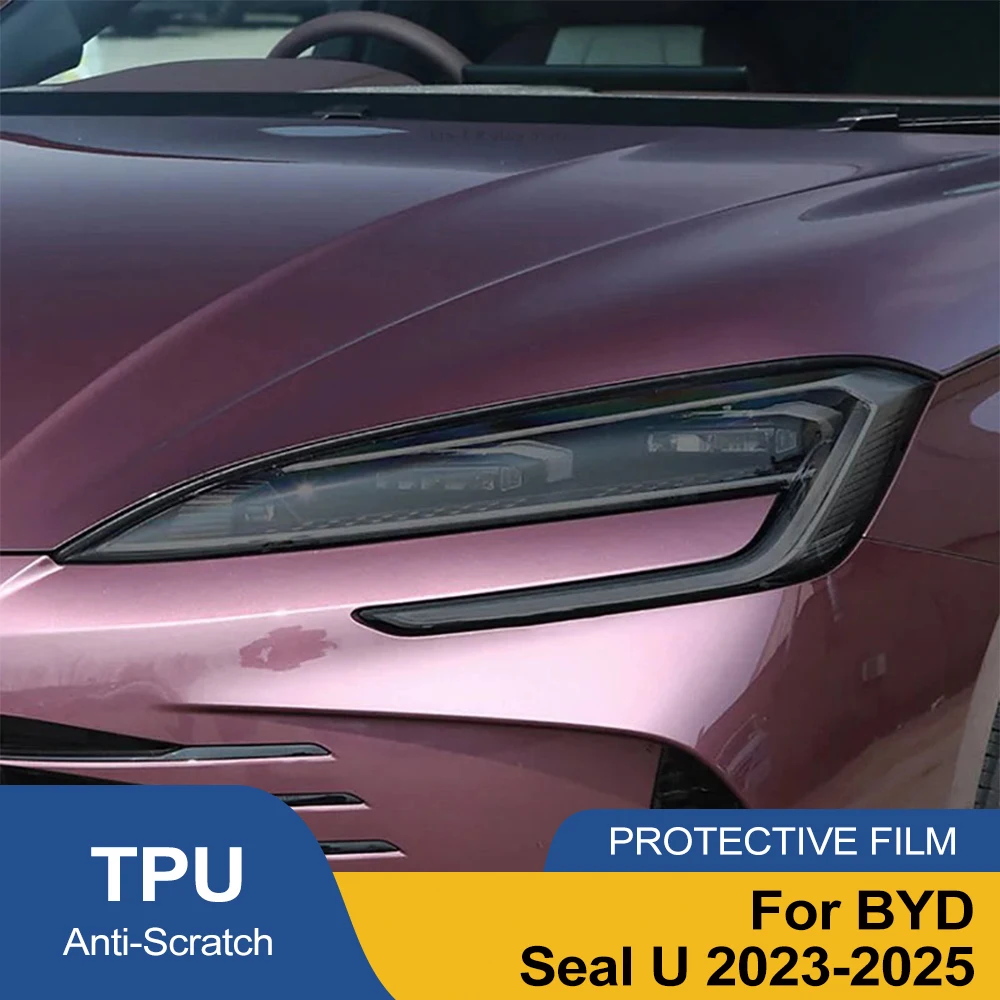 Película Protetora para Faróis de Carro para BYD Seal U 2023-2025, Preto Fumê, TPU PPF Pré-Cortado, Kit de Envelopamento Vinílico Anti-Riscos, Película de Alto Brilho