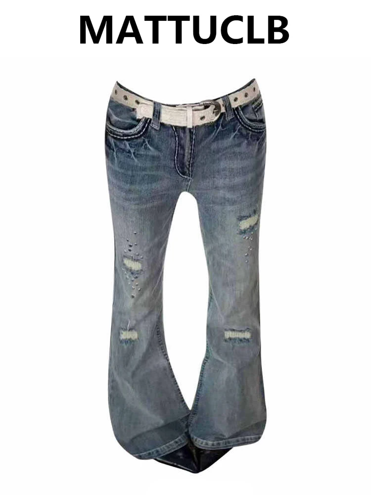 

Женские мешковатые джинсы с низкой посадкой, рваные расклешенные джинсы Kpop, японские джинсовые брюки Y2k, джинсы-клеш в американском стиле ретро, Harajuku 2000s