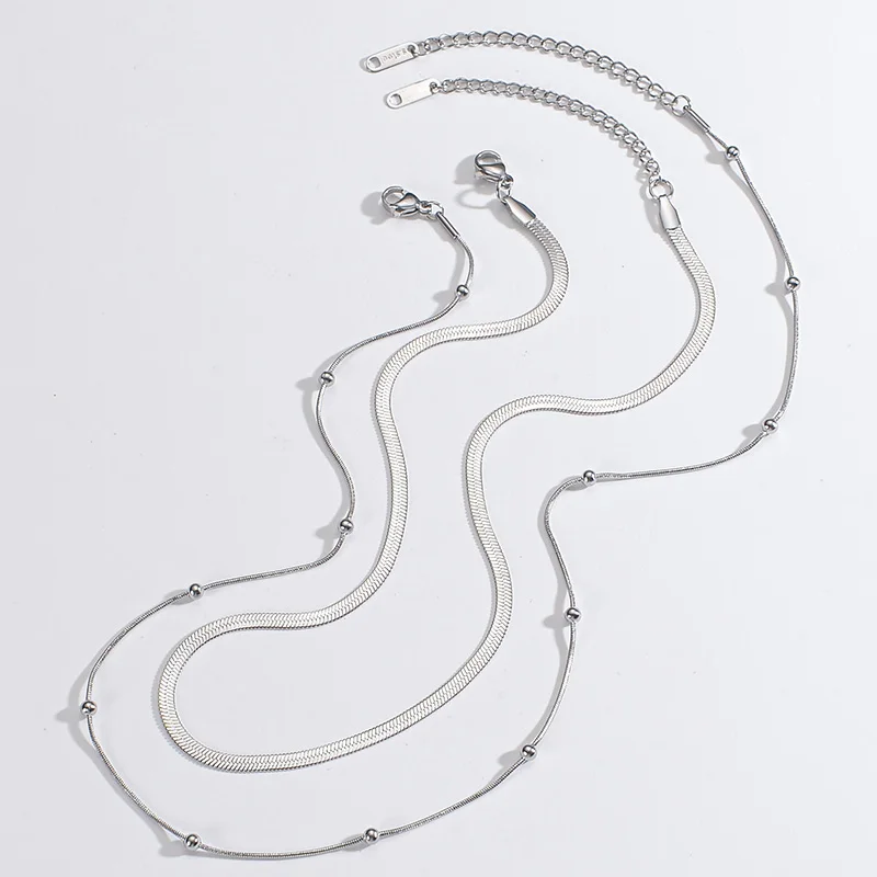 Punk Clavicle Flat Blade Snake Link Choker Necklace Gold Silver Color Fashion Stainless Steel Double Necklace Women Jewelry Gift