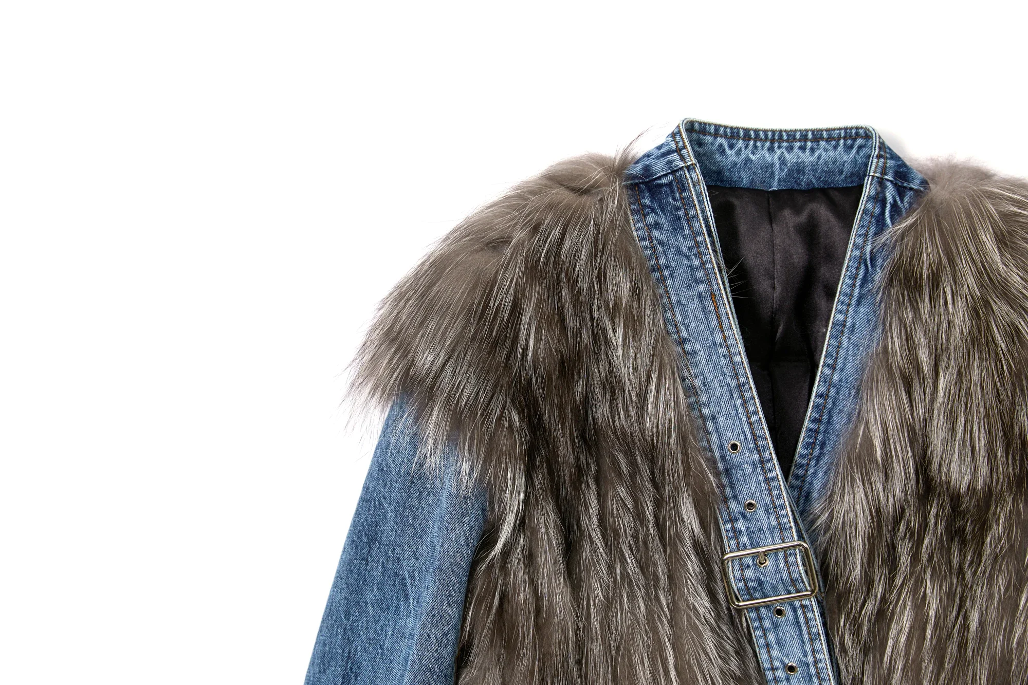 China factory direct provided blue silver fox denim women's coat