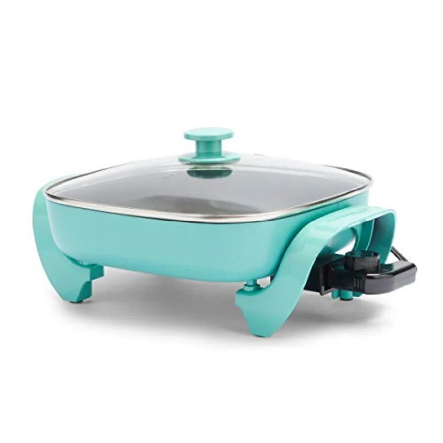 

12" 5QT Square Electric Skillet Glass Vented Lid Ceramic PFAS-Free Nonstick Interior Adjustable Temperature Control Cool Touch