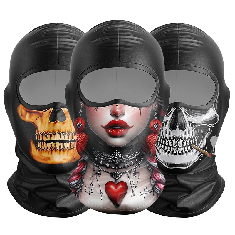 Summer Motorcycle Face Mask Skull Clown Ghost Print Sun Protection Quick Dry Balaclava Neck Gaiter for Men Outdoor Cycling