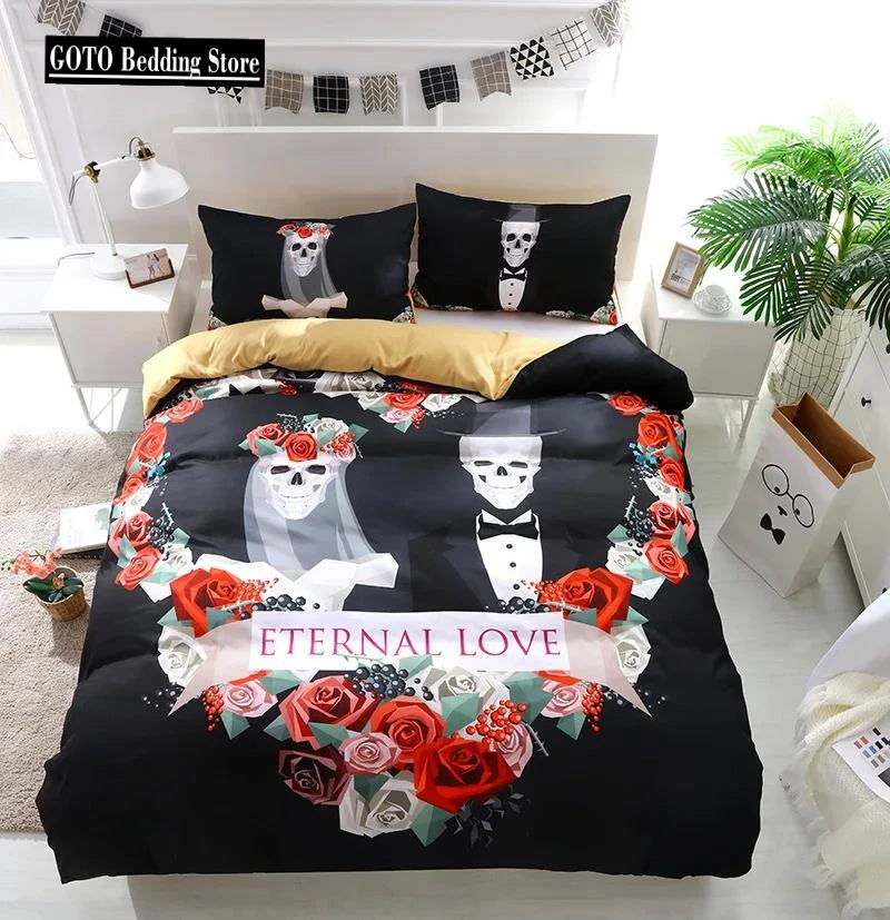 

Bedclothes Wedding Skull Beddings Duvet Cover Pillow Case USA SIZE Bedding Set Designer Bedding Luxury Housse De Couette 220x240