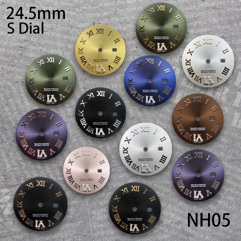 

24.5 mm Rome Diamond S Logo Dial Suitable For NH05 Japan Movement Ladies Sunburst High Quality Watch Modification Accessories