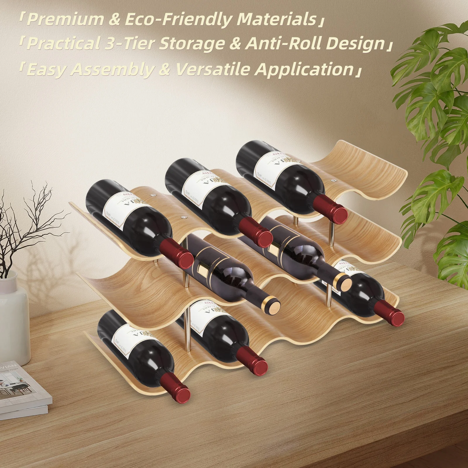 

Держатель для бутылки вина, подставка для вина, держатель для волнистой бутылки вина, 3-х ярусная стойка для хранения вина - вмещает 12 бутылок, для дома/бара/кухни