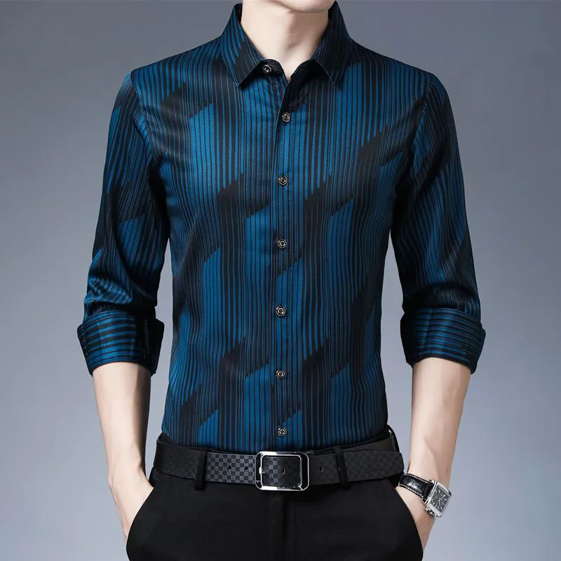 

Fashion Lapel Button Geometric Printed Long Sleeve Shirts Men's Clothing 2023 Autumn Winter Loose Casual Tops All-match Shirt