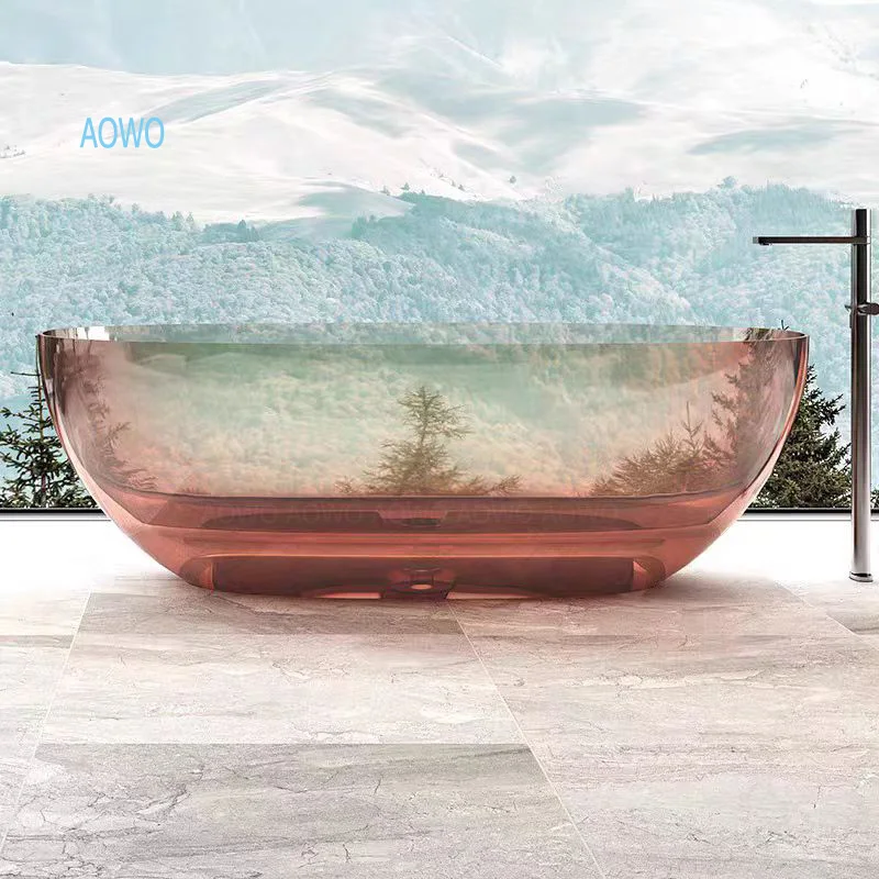 

Pink Color Transparent Resin Bathtub Fiberglass Acrylic Stone Whirlpool Yaacuzzi Crystal Clear Oval Translucent Crystal Jet Tub