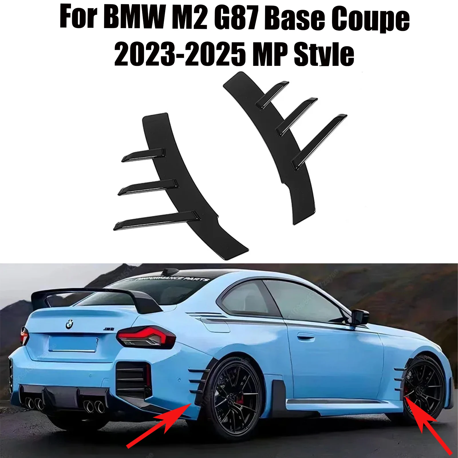 4 Pieces For BMW M2 G87 Base Coupe 2023-2025 MP Style Side Fender Trim Cover Tuning Side Spats Canards Car Front/Rear Bumper