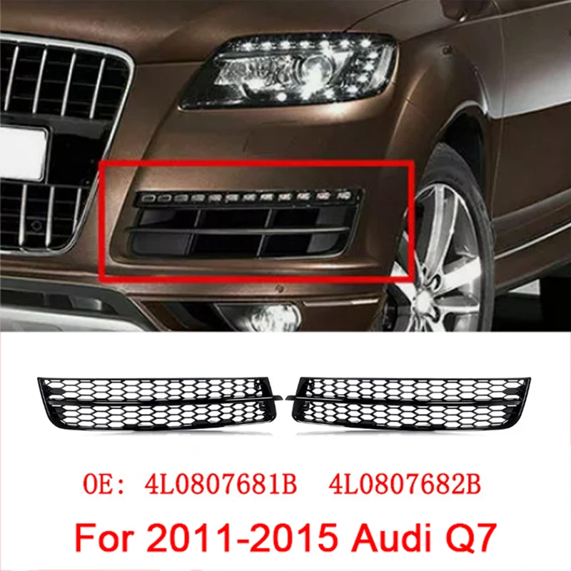 

2pcs ABS Black Car Front Bumper Fog Light Cover Lower Bezels Grille for Audi Q7 2011-2015 4L0807682B 4L0807681B