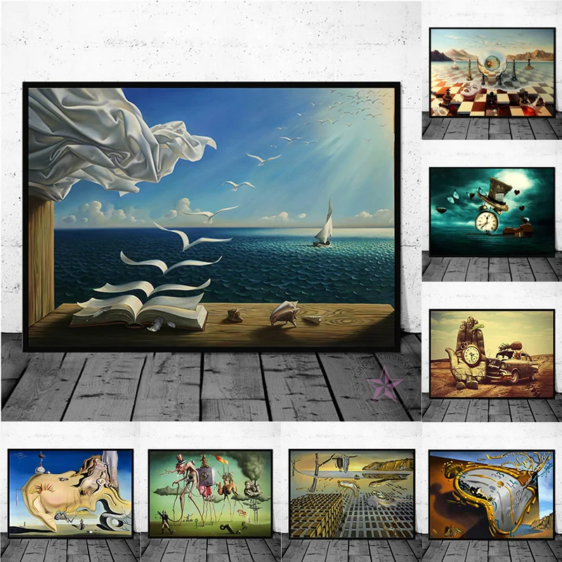 Abstract Surrealist Dali Canvas Painting Home Wall Decor 