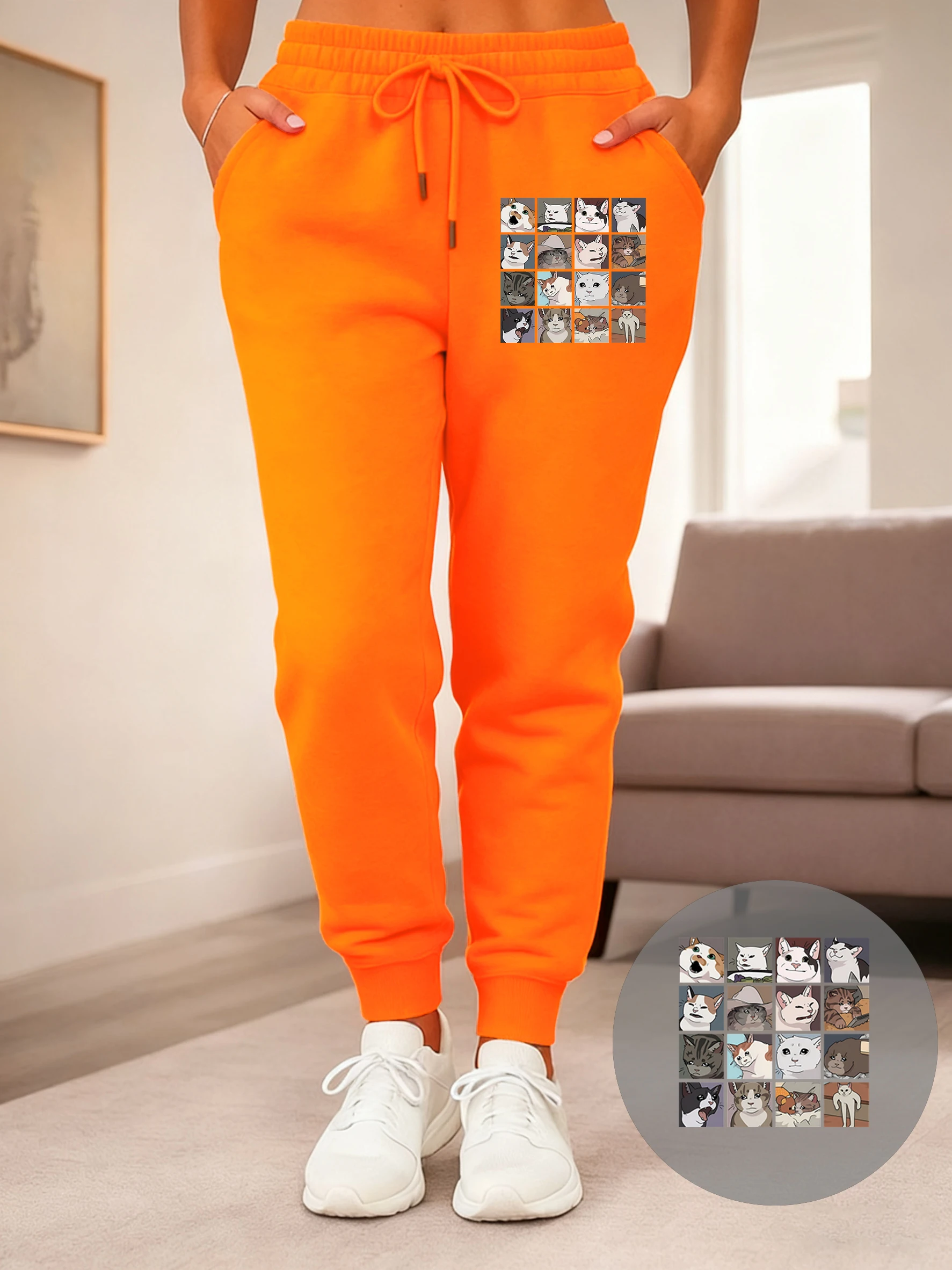 ミームキャッツ 2.0 漫画プリント女性パンツフリースファッションスウェットパンツカジュアル秋ズボンポケット快適なジョギングパンツ