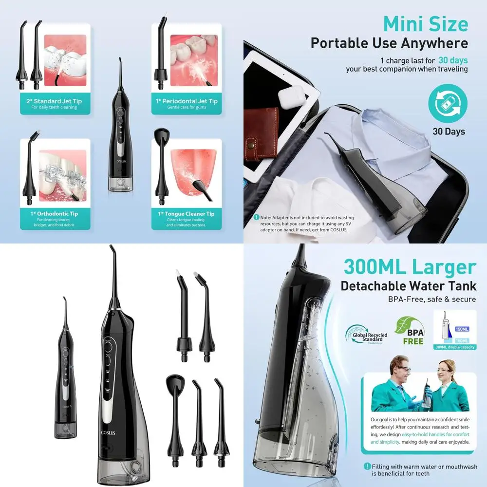 

Портативный беспроводной ирригатор для полости рта, 300 мл, перезаряжаемый, водонепроницаемый (IPX7), для путешествий