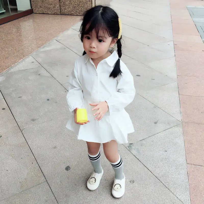 Girls Baby Shirt Autumn Child White Shirt Cotton Long-sleeved Shirt For Girl Skirt Sweet Princess College Kids Shirt Dress