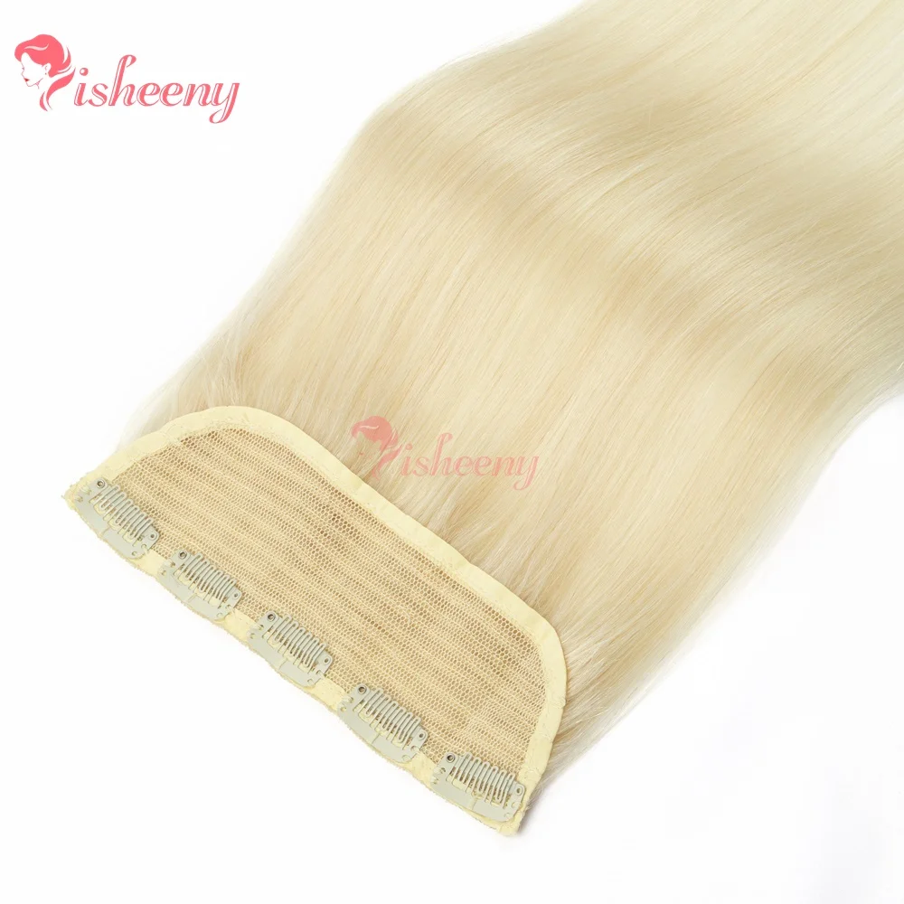 연한 금발 스트레이트 클립인 헤어 익스텐션 14인치-22인치 인모 3/4 풀 헤드 원피스 5클립 인모 익스텐션