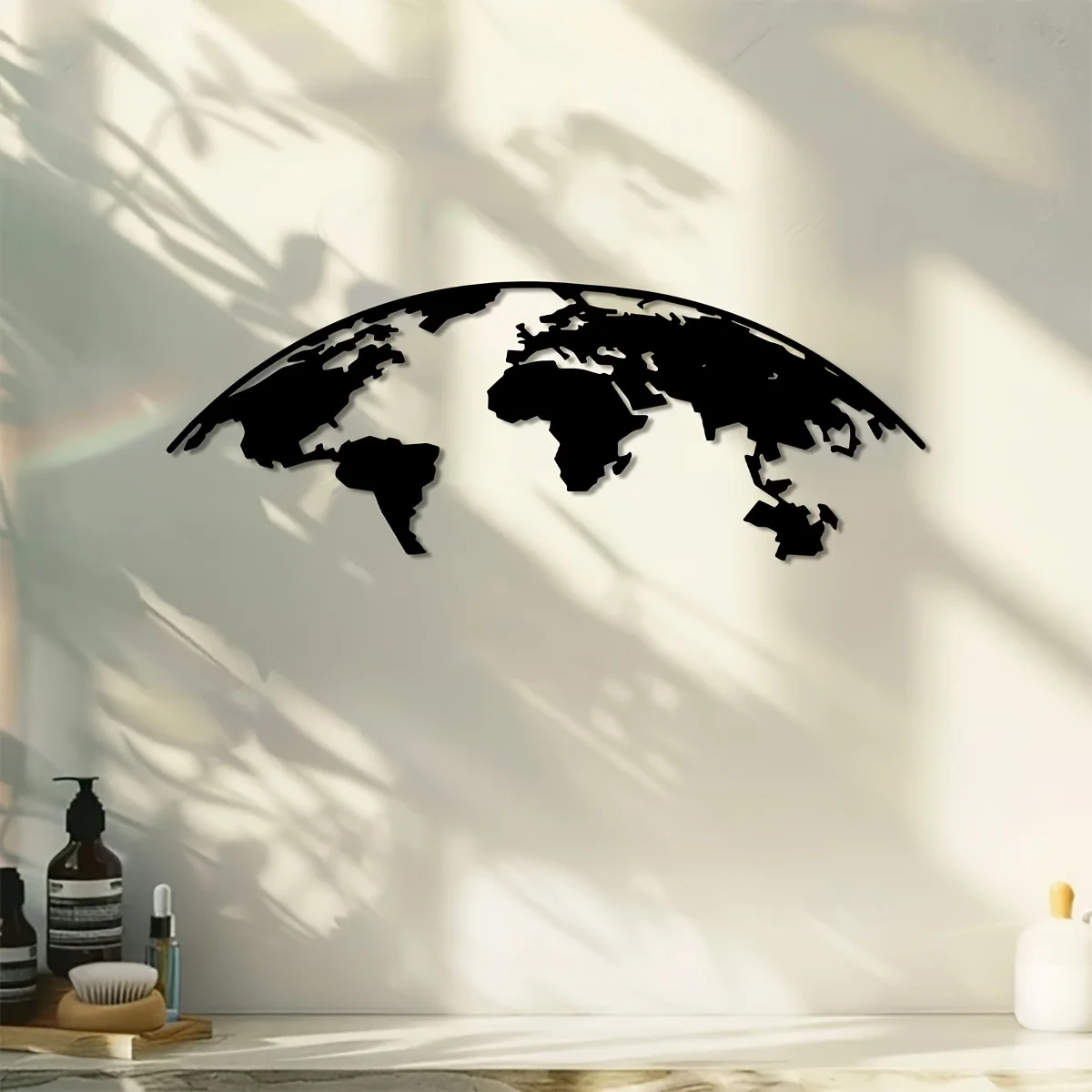 Fashionable World Map Metal Wall Art, 39.98X 14.68cm - Decorative Global Landmark Sculpture for Home, Garden or Balcony - Perfect for Housewarming, Weddings, Mother's Day, Easter, Christmas Gifts, and Decorative Art Pieces |   Durable Metal Wall Sculpture