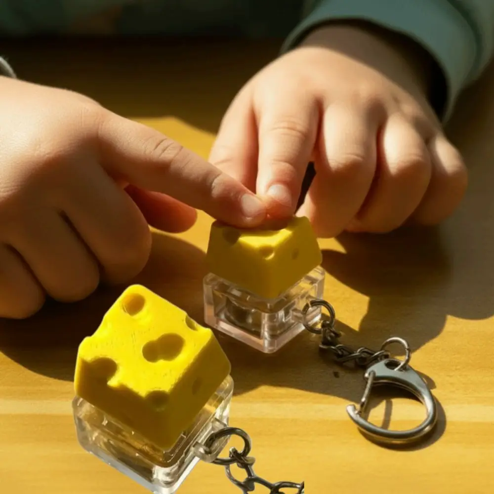 Funny Finger Cheese Key Chain Sensory Finger Press Cheese Keycap Fidget Bag Pendant Keyboard Clicker Keychain Adults