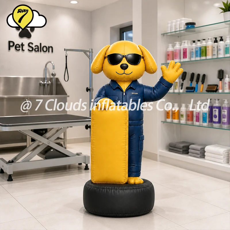 3M Custom Mascot Golden Retriever Waving Hand Inflatable Dog Air Dancer Model for Pet Hospital Advertising for Pet Grooming Shop