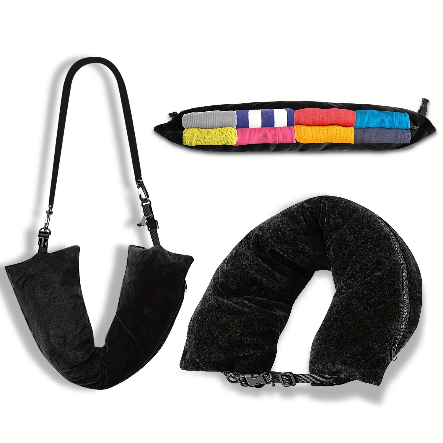 Travel Neck Pillow with Pouch, Hypoallergenic Soft Support, Hand Washable, Woven Polyester Cover, Convenient Shoulder Carry Desi