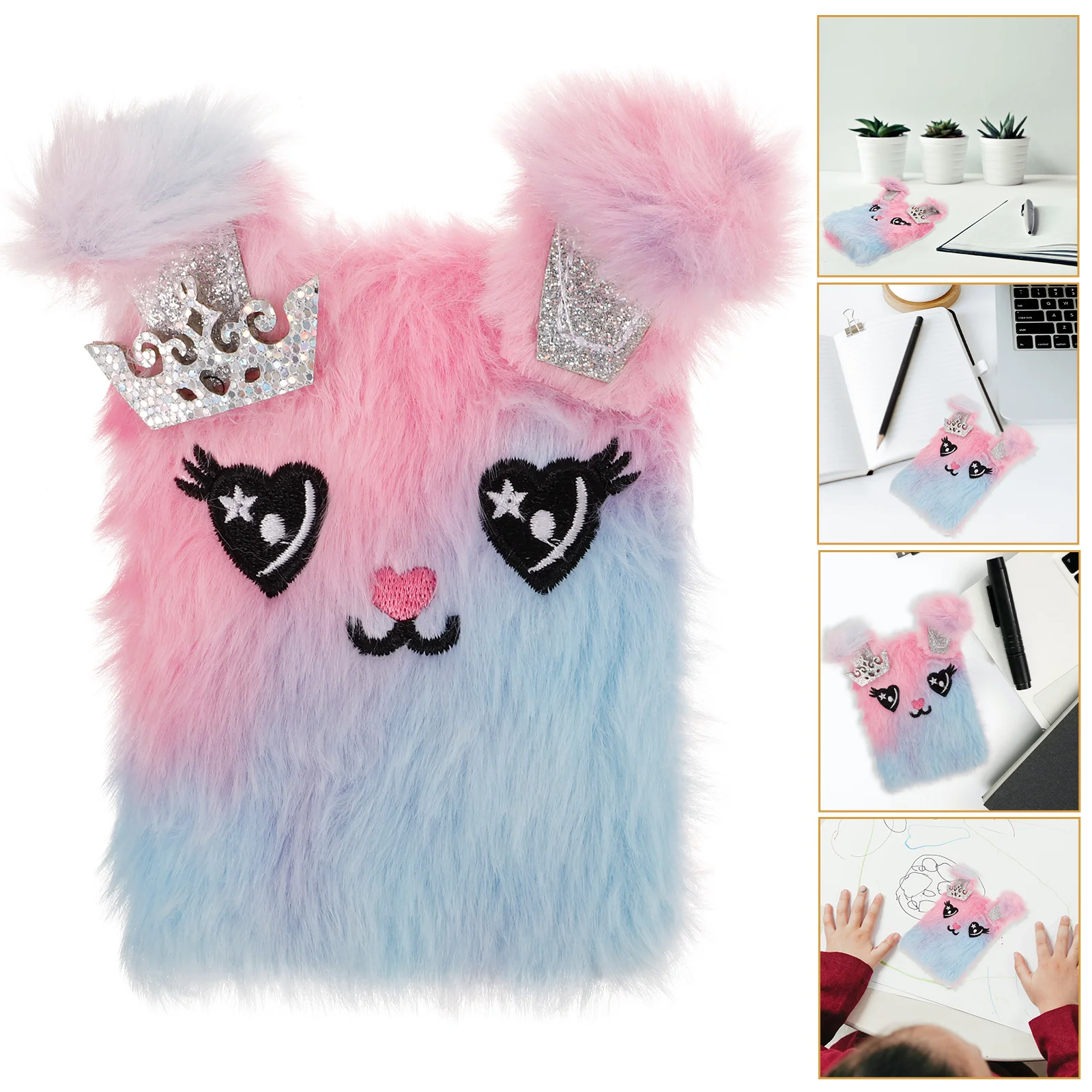 Notebook Plush Diary Girl for Girls Fuzzy Cute Cat Journal Cartoon Students Stationery