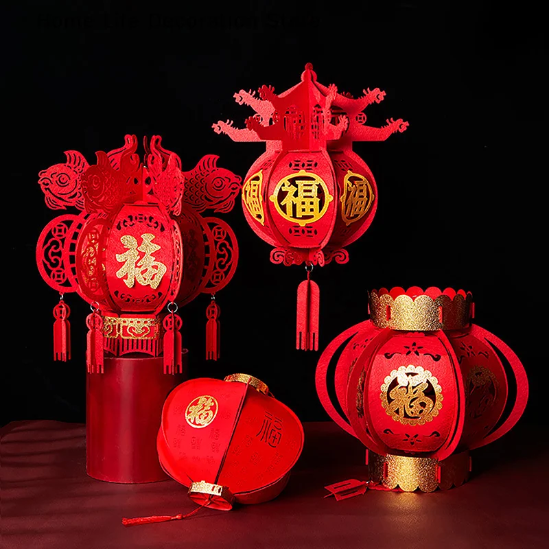 Chinesische Laterne Neujahrsdekoration 2026 Beflockter Stoff Rote Laterne Traditionelles Frühlingsfest Chinesische Hochzeit Hängende Dekoration