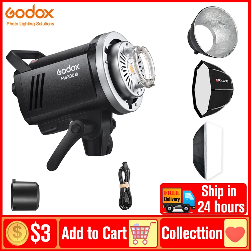 

Godox MS300-V MS300V 300W LED Studio Flash 2.4G GN58 5600±200K CCT Bowens Mount LED Modeling Lamp Video lights for Studio Photos