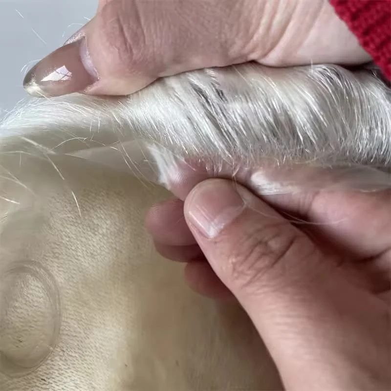 90% كثافة خط فرونت لاين طبيعي على شكل حرف V 0.03 مم PU قاعدة شعر مستعار للرجال م # 60R # 1B80 # 1B65 نظام استبدال الشعر المستعار أبيض أسود رمادي #6