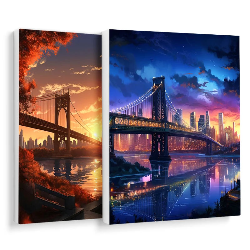 

RUOPOTY Simple Painting By Numbers City Bridge Night Landscape Adults Crafts Frame Diy Set Handicraft Color Markers Room Decor