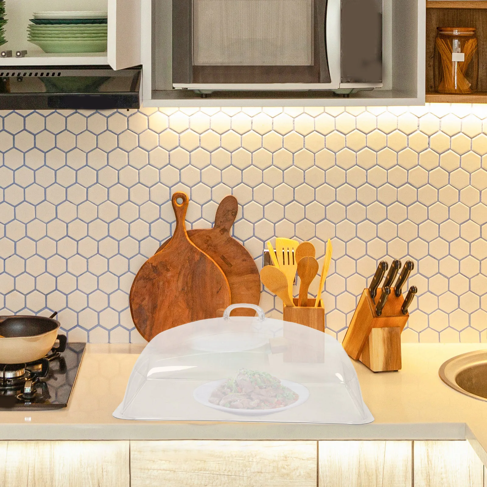 

1pc Clear Reusable Plastic Cover For Tray Cake Bowl Food Protection Transparent Dish Cover For Outdoor Party Serving Table