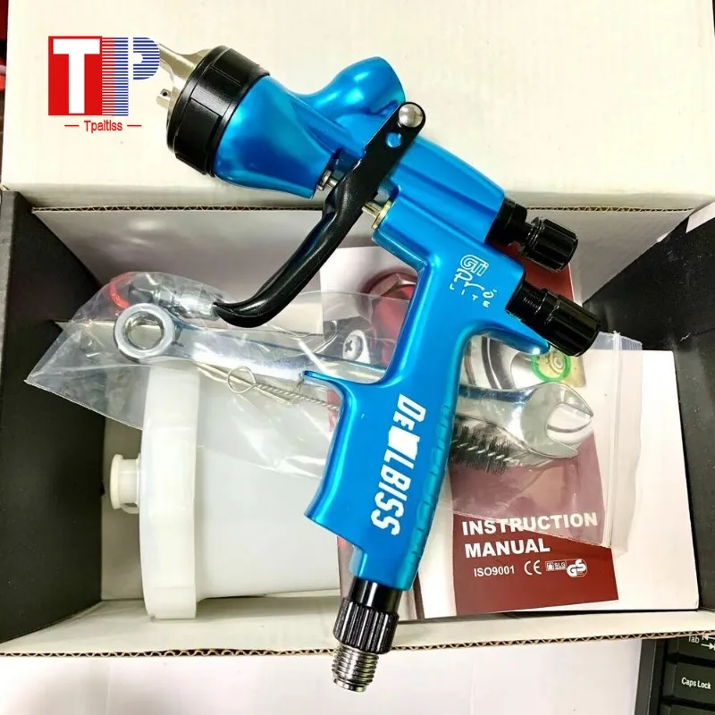 Tpaitls-pistola Lvmp com Copo Misturador Pistola de ar à Base de Água Aerógrafo Azul 110b Bico de 13 mm 600ml