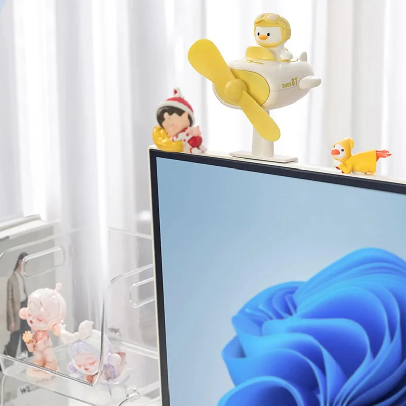 Mini Office Fan Cartoon Duck Shape Monitor Screen Clamp Fan USB Plug-in 5V 1W Multi-angle Adjustment Ornaments for Home Computer