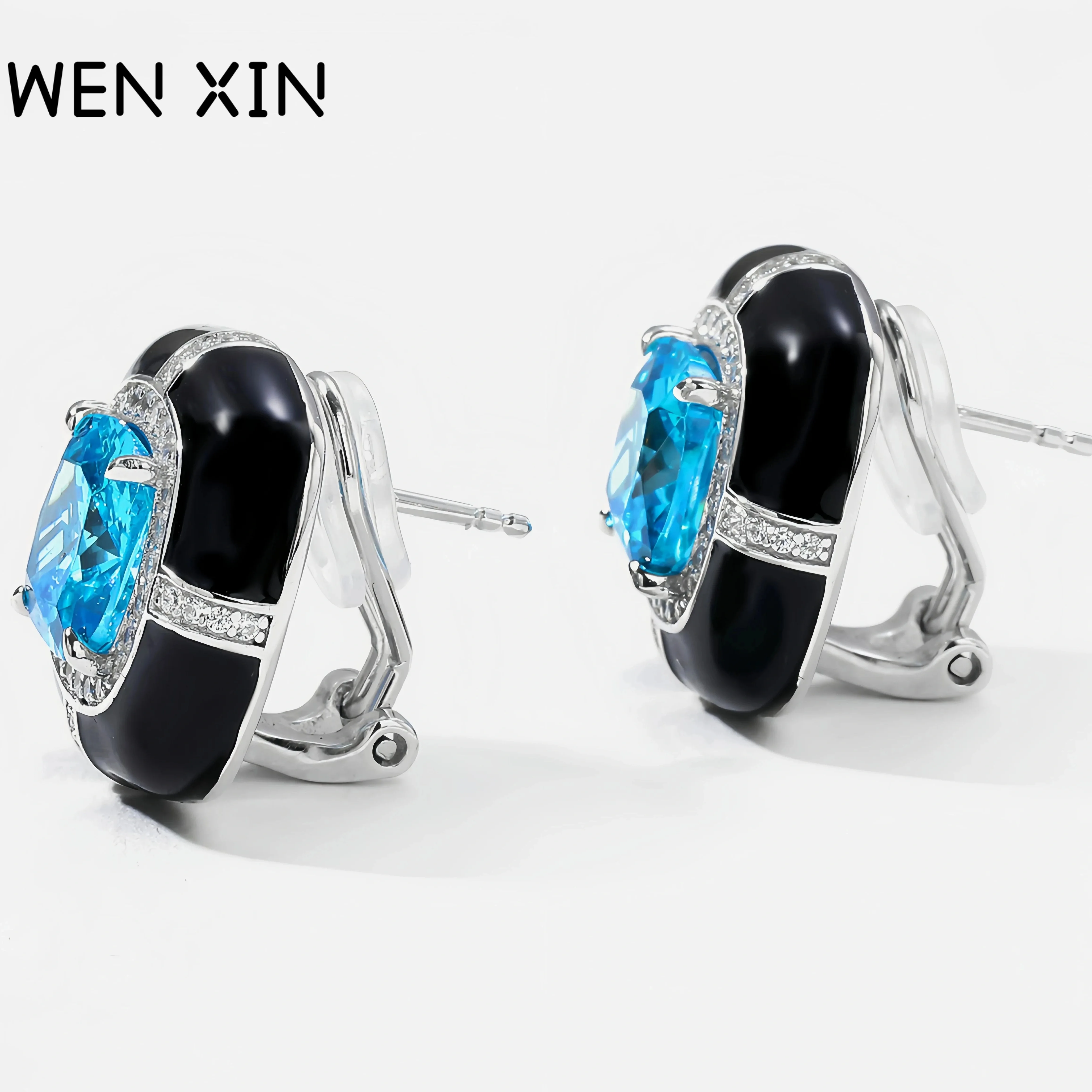 

WEN XIN Brand MST 925 Sterling Silver Stud Earrings For Women Lab Grown Gemstones Enamel Square Stud Earrings Fine Jewelry