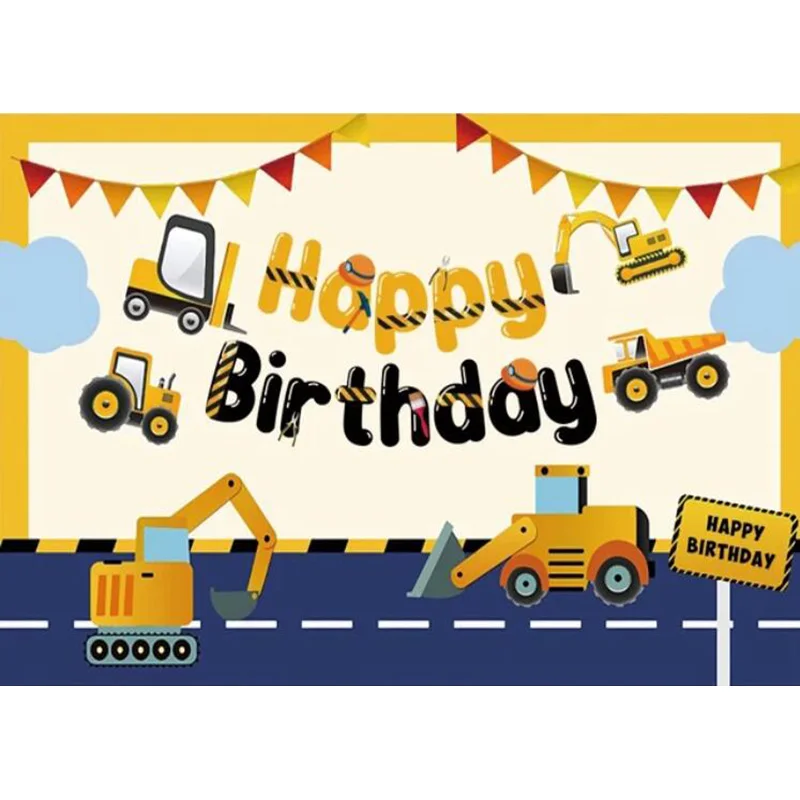 Happy Birthday Party Decoration Newborn Photography Backdrop Props Photocall Baby Shower Excavator Photo Studio Background PK-16