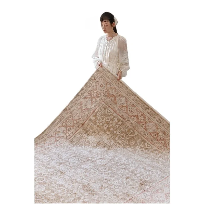 Imported French medieval carpet, living room retro high-end pink Turkish woven Persian glue-free
