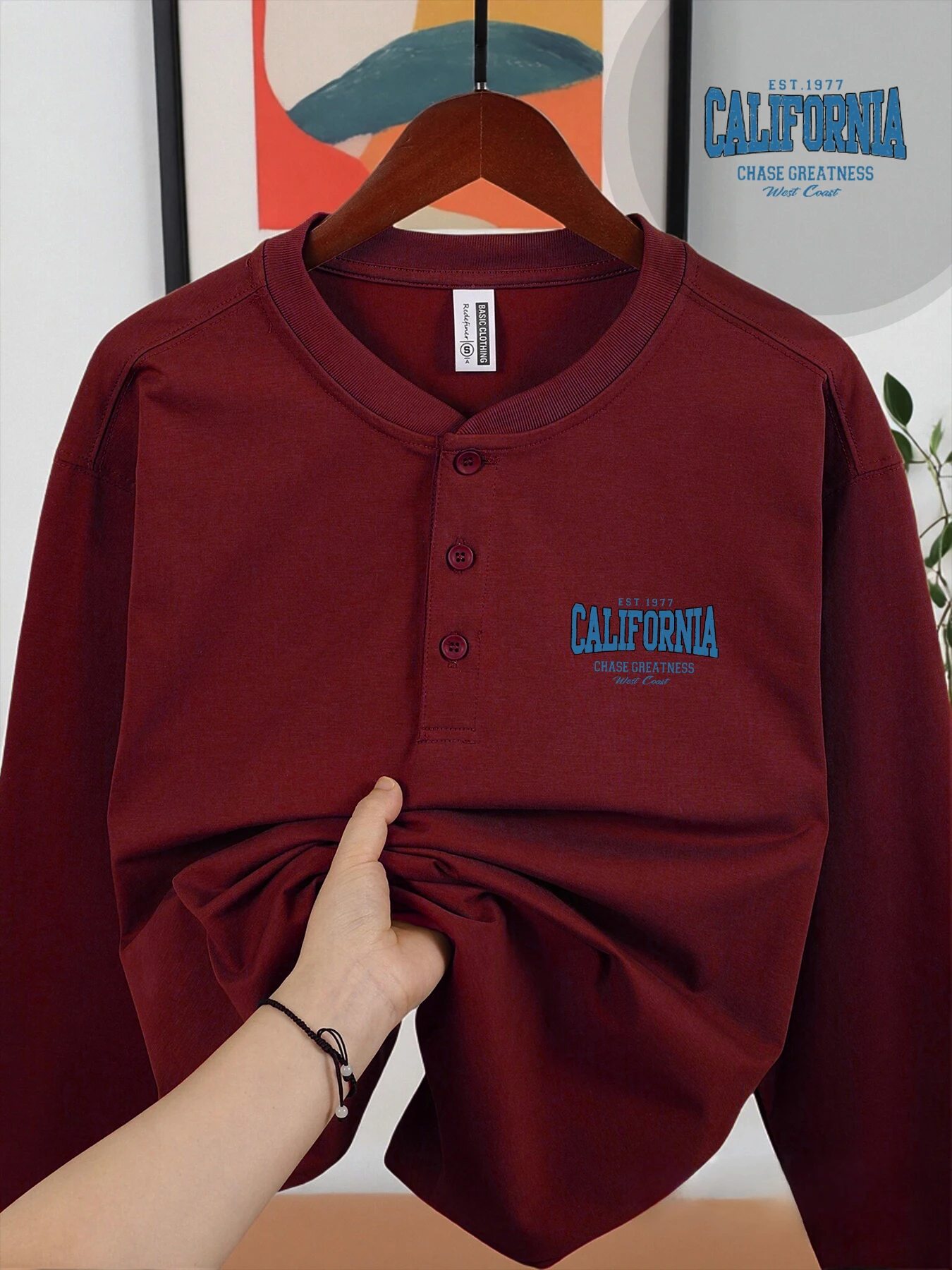 كاليفورنيا مطاردة العظمة طباعة رجل هنري قميص الأعمال الجديدة قمم عالية الجودة طاقم الرقبة قمصان لينة زر اللباس الرسمي