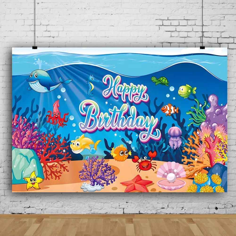 

Under the Sea Theme Party Backdrop for Happy Birthday Decorations Photo Studio Props Banner Background for Children